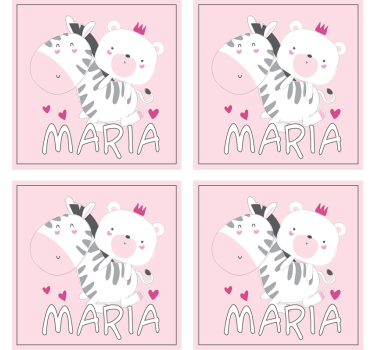 Personalizable coasters cute zebra bear duo - TenStickers