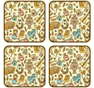 Geek coasters with whimsical folk art designs - TenStickers