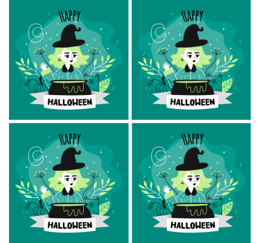 Halloween coasters witch with cauldron design - TenStickers