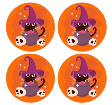 Cat with witch hat illustration halloween coaster - TenStickers