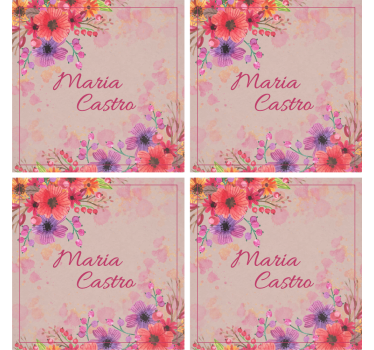 Personalizable coasters with floral designs - TenStickers