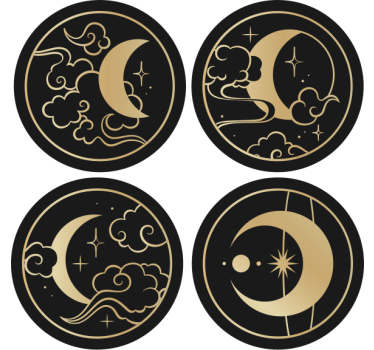 Japanese moon circles retro coasters - TenStickers