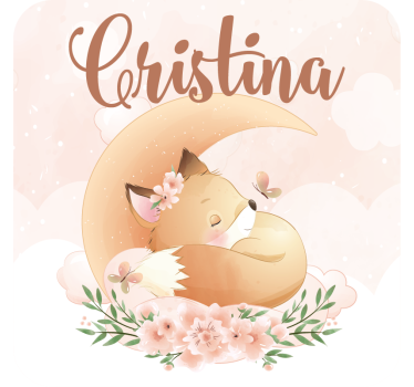 Personalizable coasters sleeping fox with floral accents - TenStickers