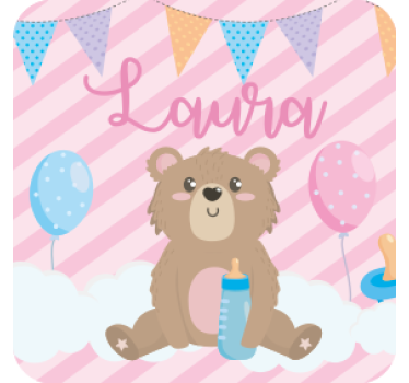 Personalizable coasters cute bear with balloons - TenStickers