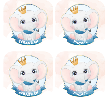 Personalizable coasters elephant character portraits - TenStickers