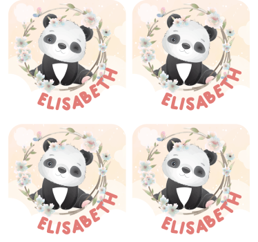 Personalizable coasters panda with floral accents - TenStickers