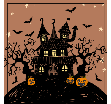Haunted house with bats and scary pumpkins halloween coaster - TenStickers
