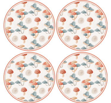 Geek coasters with vibrant mushroom designs - TenStickers