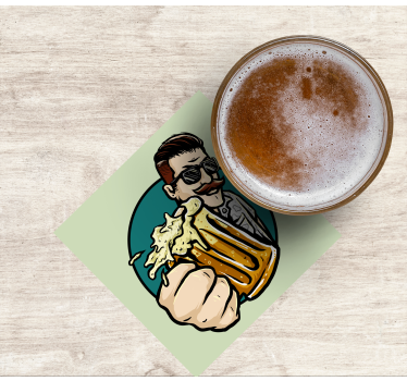 Beer mats featuring mustached man with mug - TenStickers