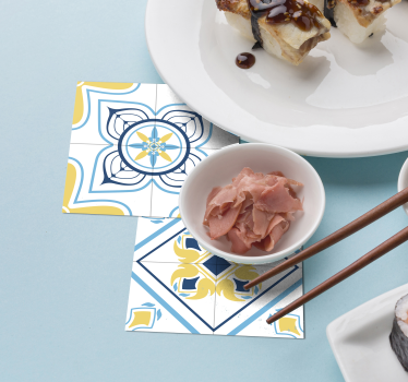 Blue and yellow eclectic tiles tile coaster - TenStickers