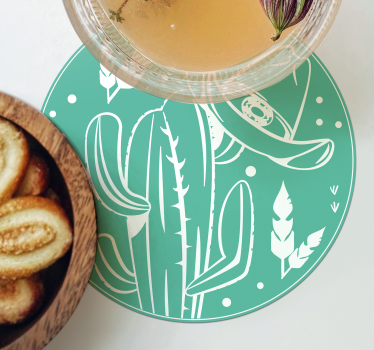 Cactus and hat western pattern drink coaster - TenStickers