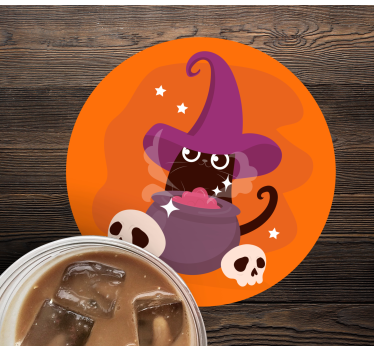 Cat with witch hat illustration halloween coaster - TenStickers