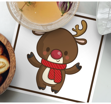 Christmas coasters featuring a cheerful reindeer with scarf - TenStickers