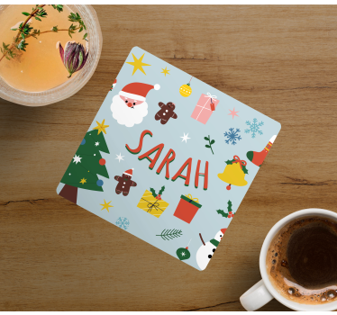 Christmas coasters featuring festive santa and gifts - TenStickers