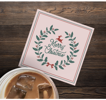 Christmas coasters reindeer holly wreath - TenStickers