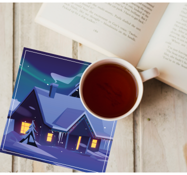 Christmas coasters snowy cabin with lights - TenStickers