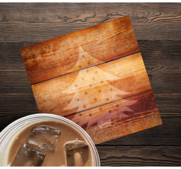 Christmas tree on wooden texture xmas coasters - TenStickers