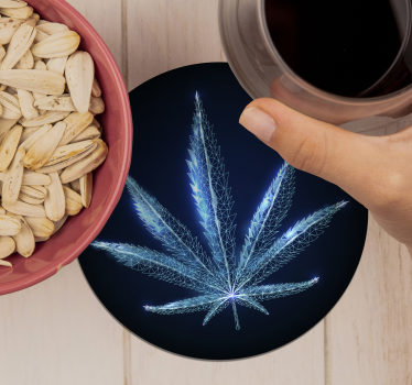 Circular blue marijuana plant modern drink coaster - TenStickers
