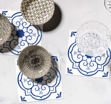 Classic blue tile print coaster - TenStickers