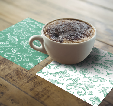 Coasters with seafood pattern artwork - TenStickers