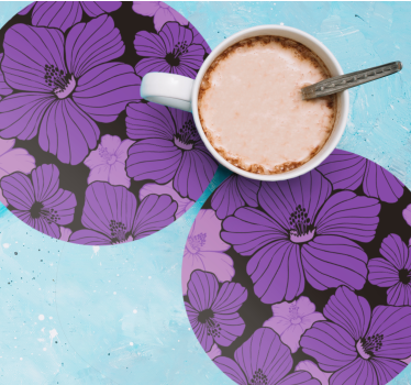Coasters with vibrant purple floral pattern - TenStickers