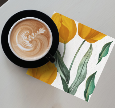 Coasters with yellow tulip pattern design - TenStickers