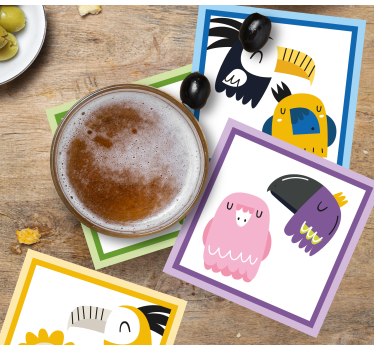 Colorful bird faces beer mats - TenStickers