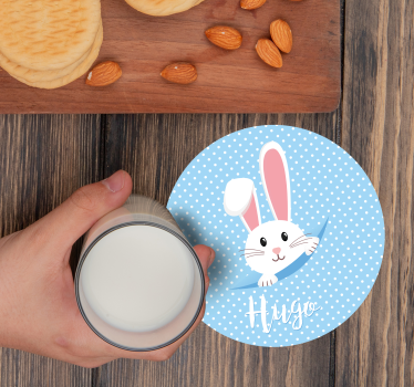 Cute bunny for boy with name personalised beer mats - TenStickers