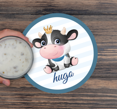 Cute cow for boy with name personalised beer mats - TenStickers