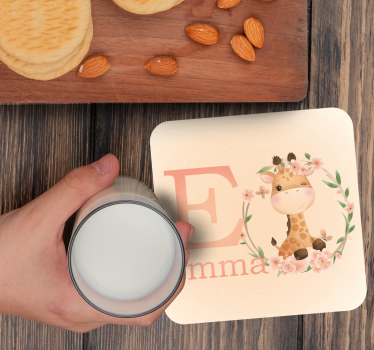 Cute giraffe for girl with name personalised beer mats - TenStickers
