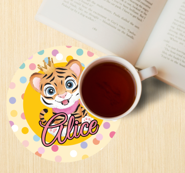 Cute tiger for girl with name personalised beer mats - TenStickers