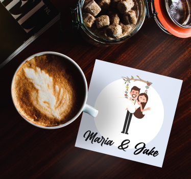 Fiancees with name on a branch swing coaster favors - TenStickers