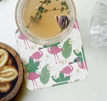 Flamingos and leaves coaster modern drink coaster - TenStickers