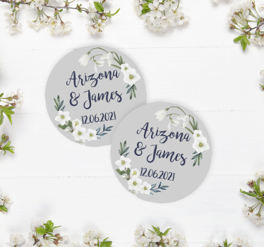 Floral Wedding customisable coaster favors - TenStickers