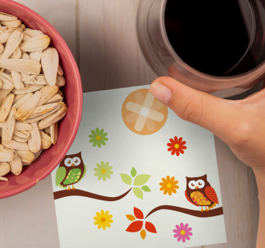 Geek coasters featuring colorful owls and flowers - TenStickers