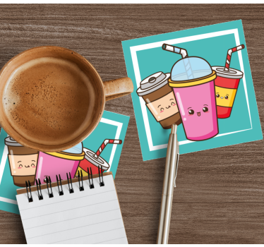 Geek coasters featuring fun drink characters - TenStickers