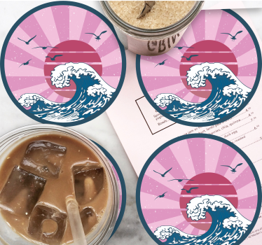 Geek coasters retro ocean waves design - TenStickers