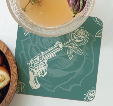 Geek coasters revolver with rose - TenStickers