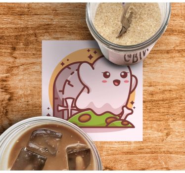 Halloween coasters featuring a cheerful ghost illustration - TenStickers