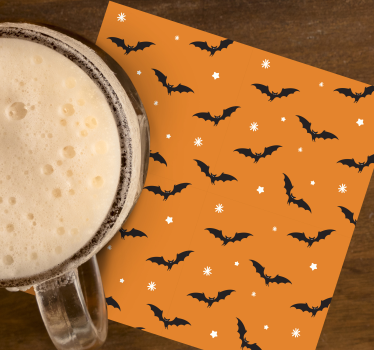 Halloween coasters with bat patterned orange surface - TenStickers