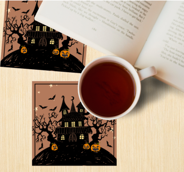 Haunted house with bats and scary pumpkins halloween coaster - TenStickers