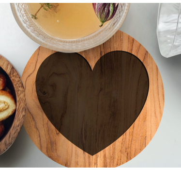 Heart with wooden texture effect coaster - TenStickers