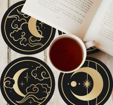 Japanese moon circles retro coasters - TenStickers