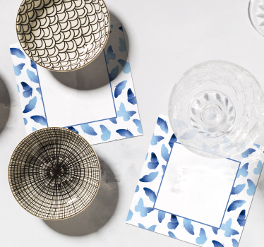 Personalizable coasters butterfly pattern blue frames - TenStickers