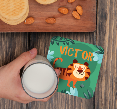 Personalizable coasters cheerful tiger illustration - TenStickers