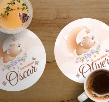 Personalizable coasters cute bear bedtime theme - TenStickers