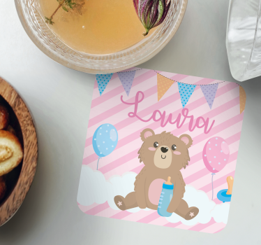 Personalizable coasters cute bear with balloons - TenStickers