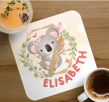 Personalizable coasters cute koala with flowers - TenStickers