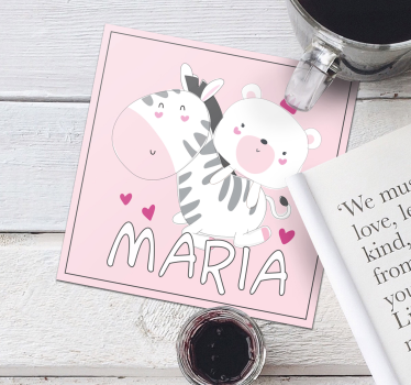 Personalizable coasters cute zebra bear duo - TenStickers