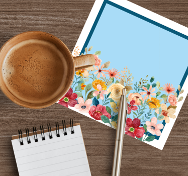 Personalizable coasters floral border design - TenStickers